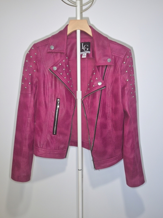 LG Jackets & Blazers - LG Pink Studded Moto Faux Leather Jacket With Zipper Accents- Women's Size 6